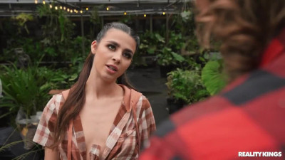 Cute girl Kylie Rocket in denim shorts seduces and fucks the gardener